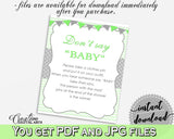 DON'T SAY BABY game for baby shower with chevron green neutral theme printable, digital files, Jpg Pdf, instant download - cgr01