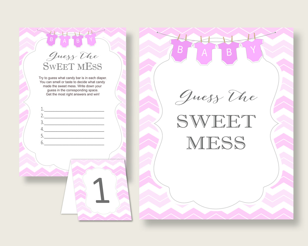 Chevron Guessing Game Baby Shower Girl, Pink White Guess The Sweet Mess Game Printable, Dirty Diaper Game, Instant Download, Popular cp001