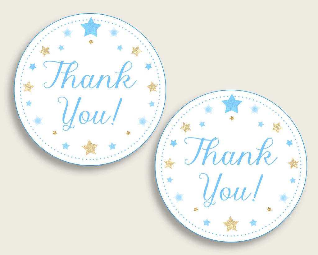 Stars Baby Shower Round Thank You Tags 2 inch Printable, Blue Gold Favor Gift Tags, Boy Shower Hang Tags Labels, Digital File bsr01