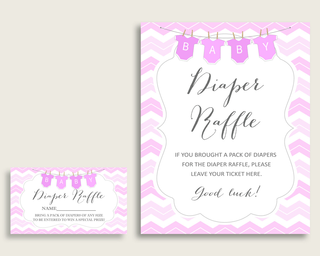 Chevron Baby Shower Diaper Raffle Tickets Game, Girl Pink White Diaper Raffle Card Insert and Sign Printable, Instant Download cp001