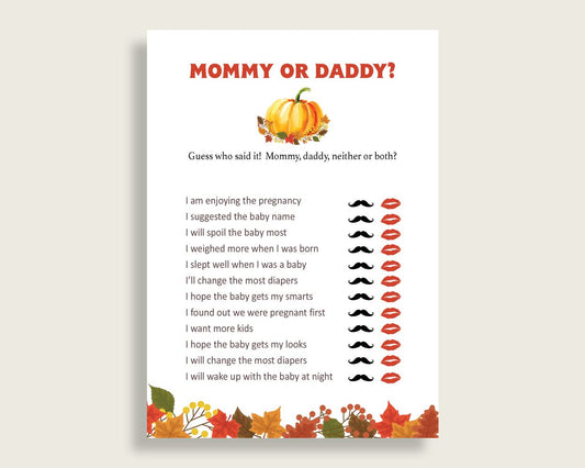 Mommy Or Daddy Baby Shower Mommy Or Daddy Fall Baby Shower Mommy Or Daddy Baby Shower Pumpkin Mommy Or Daddy Orange Brown prints party BPK3D - Digital Product