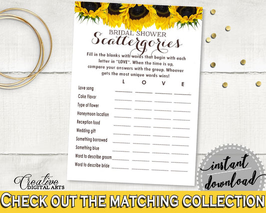 Scattergories Bridal Shower Scattergories Sunflower Bridal Shower Scattergories Bridal Shower Sunflower Scattergories Yellow White pdf SSNP1 - Digital Product