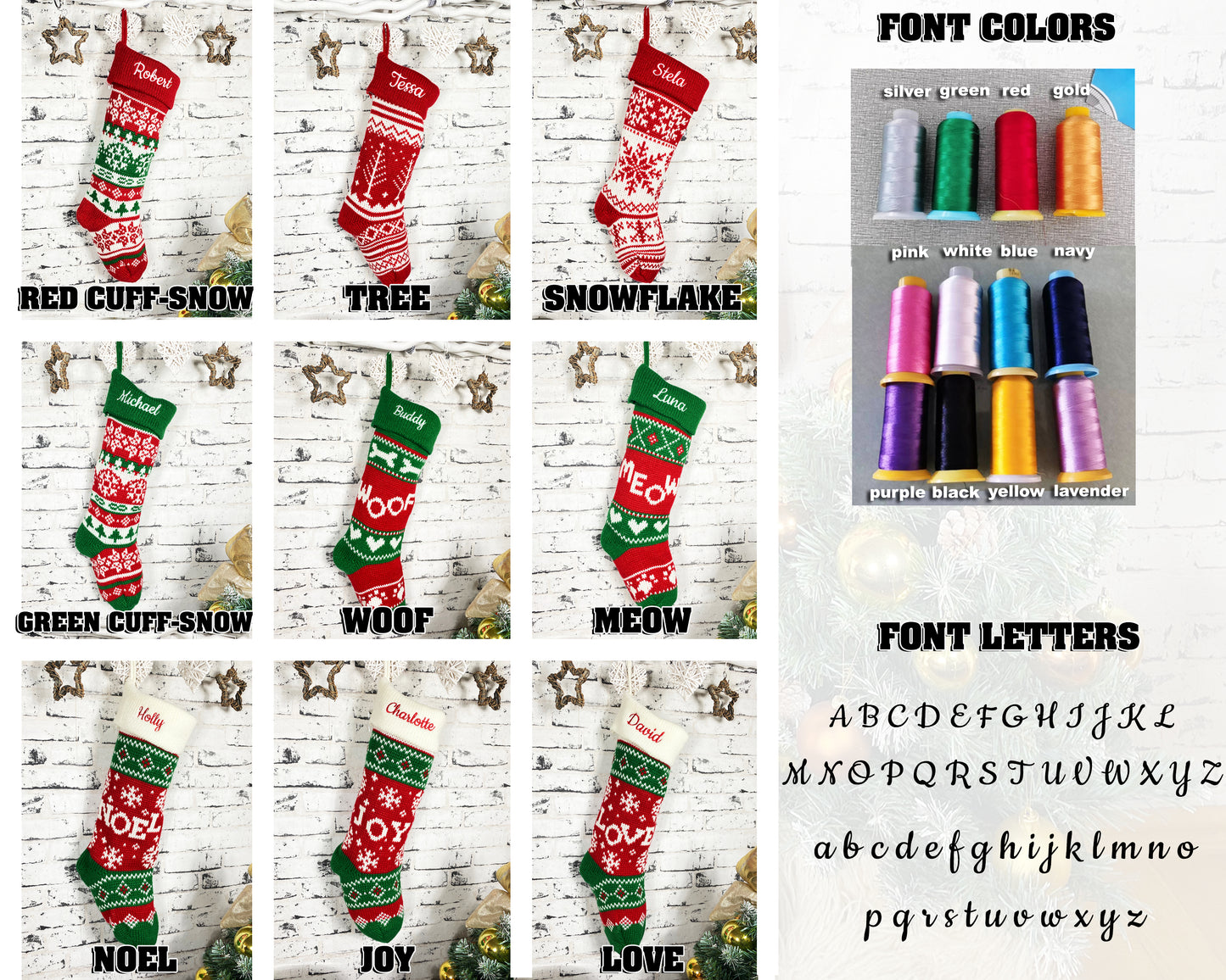 Knitted Christmas Stockings, Personalized Stockings, Embroidered Christmas Stocking, Family Stockings, Holiday Stocking Gift 2022, Handmade