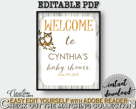 Welcome Sign Baby Shower Welcome Sign Owl Baby Shower Welcome Sign Baby Shower Owl Welcome Sign Gray Brown shower celebration - 9PUAC - Digital Product
