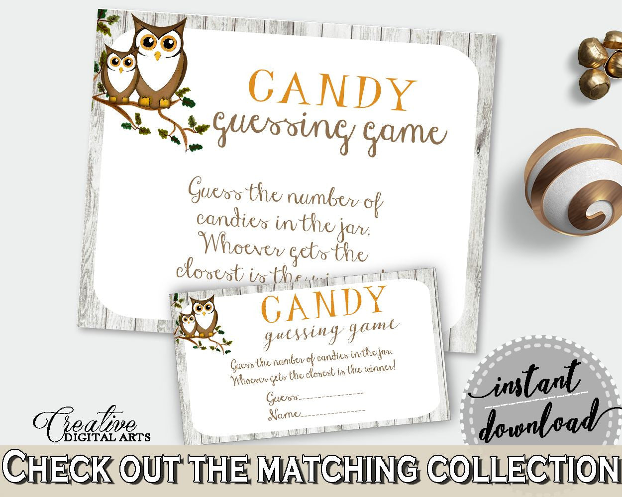 Candy Guessing Game Baby Shower Candy Guessing Game Owl Baby Shower Candy Guessing Game Baby Shower Owl Candy Guessing Game Gray Brown 9PUAC - Digital Product