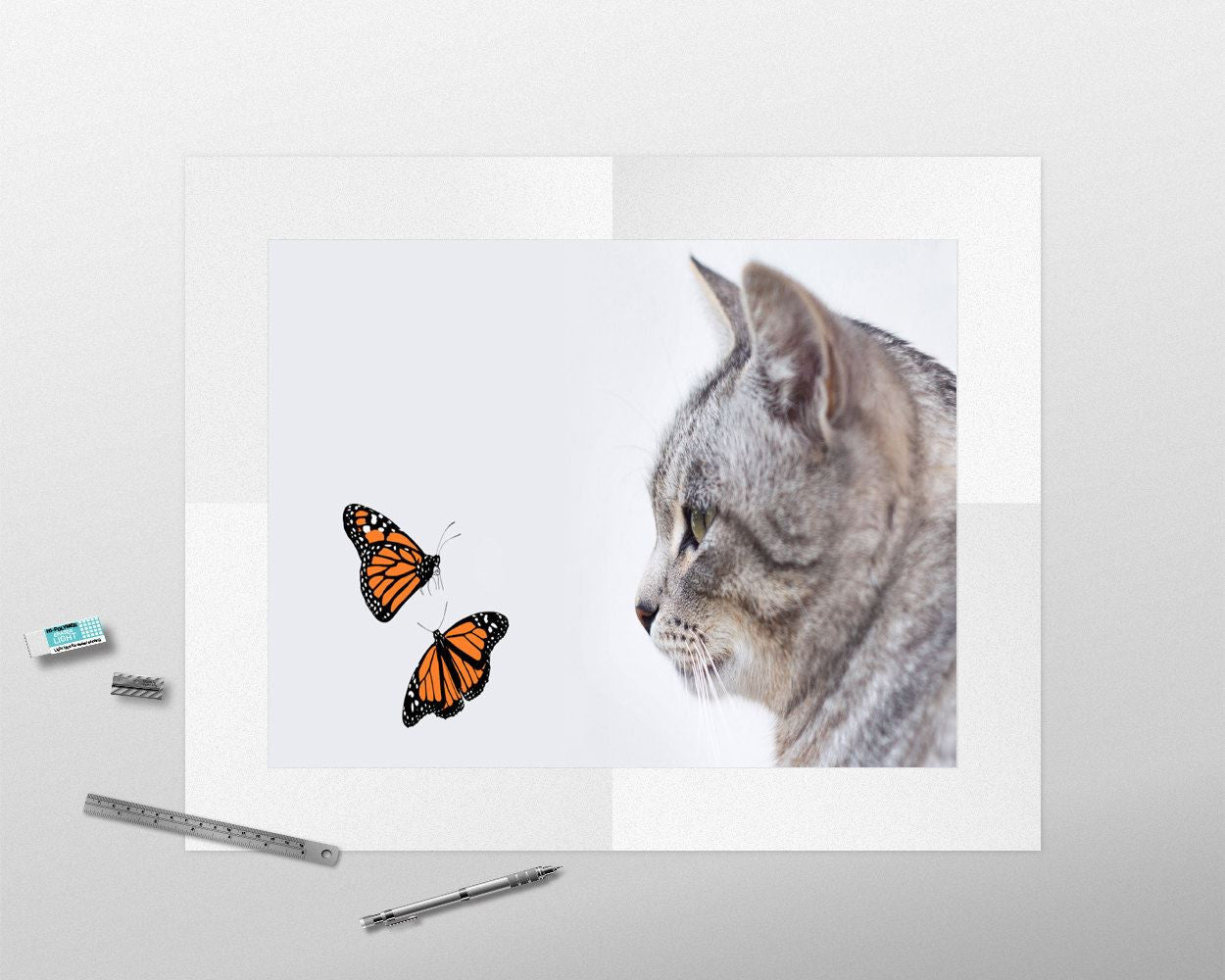 Wall Art Butterflies Digital Print Kitten Poster Art Butterflies Wall Art Print Kitten Living Room Art Kitten Living Room Print Butterflies - Digital Download