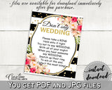 Don't Say Wedding Game in Flower Bouquet Black Stripes Bridal Shower Black And Gold Theme, funny bridal game, bridal shower idea - QMK20 - Digital Product