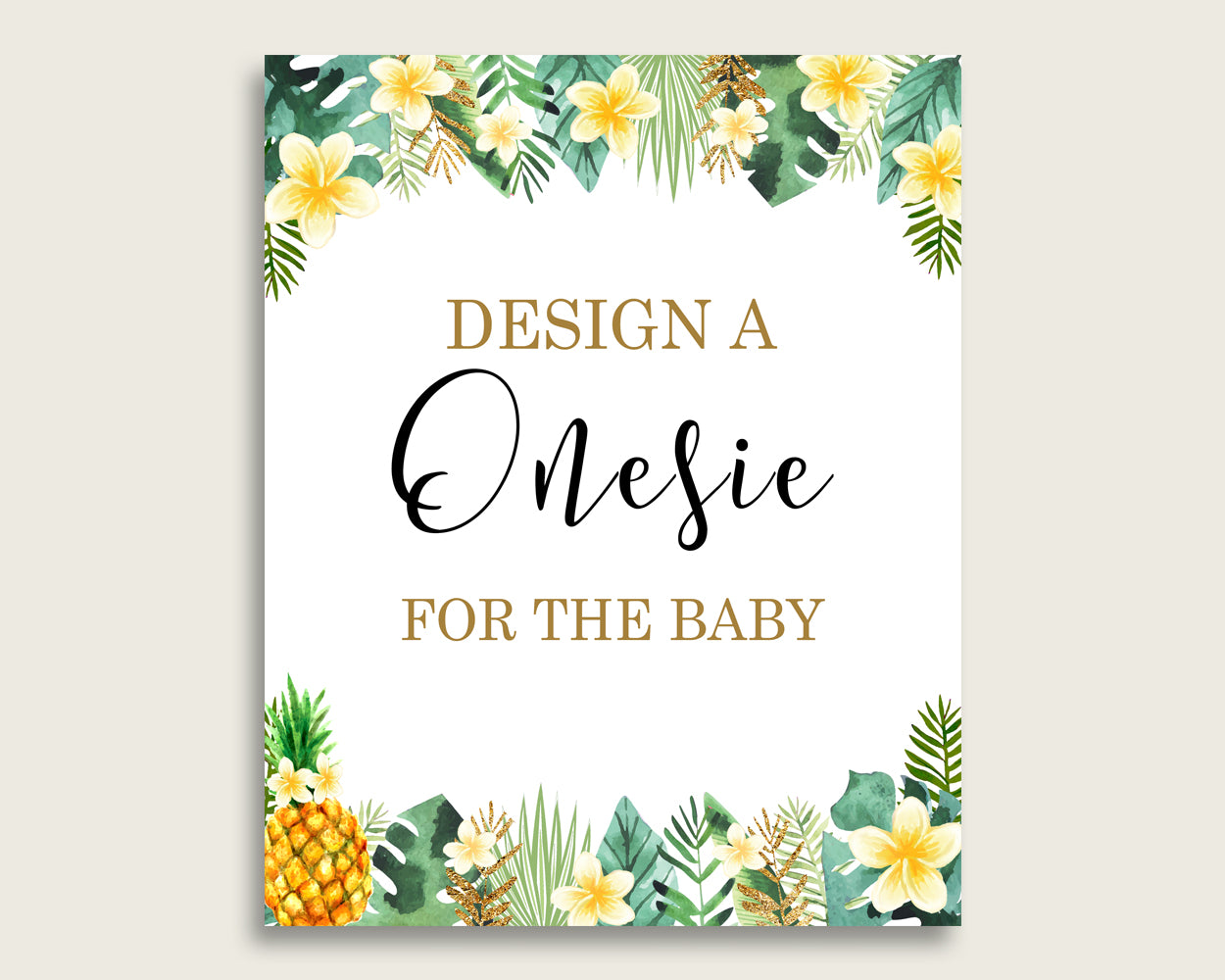 Green Yellow Please Sign The Onesie Sign and Design A Onesie Sign Printables, Tropical Gender Neutral Baby Shower Decor, Instant 4N0VK