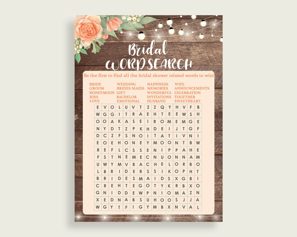 Word Search Bridal Shower Word Search Rustic Bridal Shower Word Search Bridal Shower Flowers Word Search Brown Beige party decor SC4GE