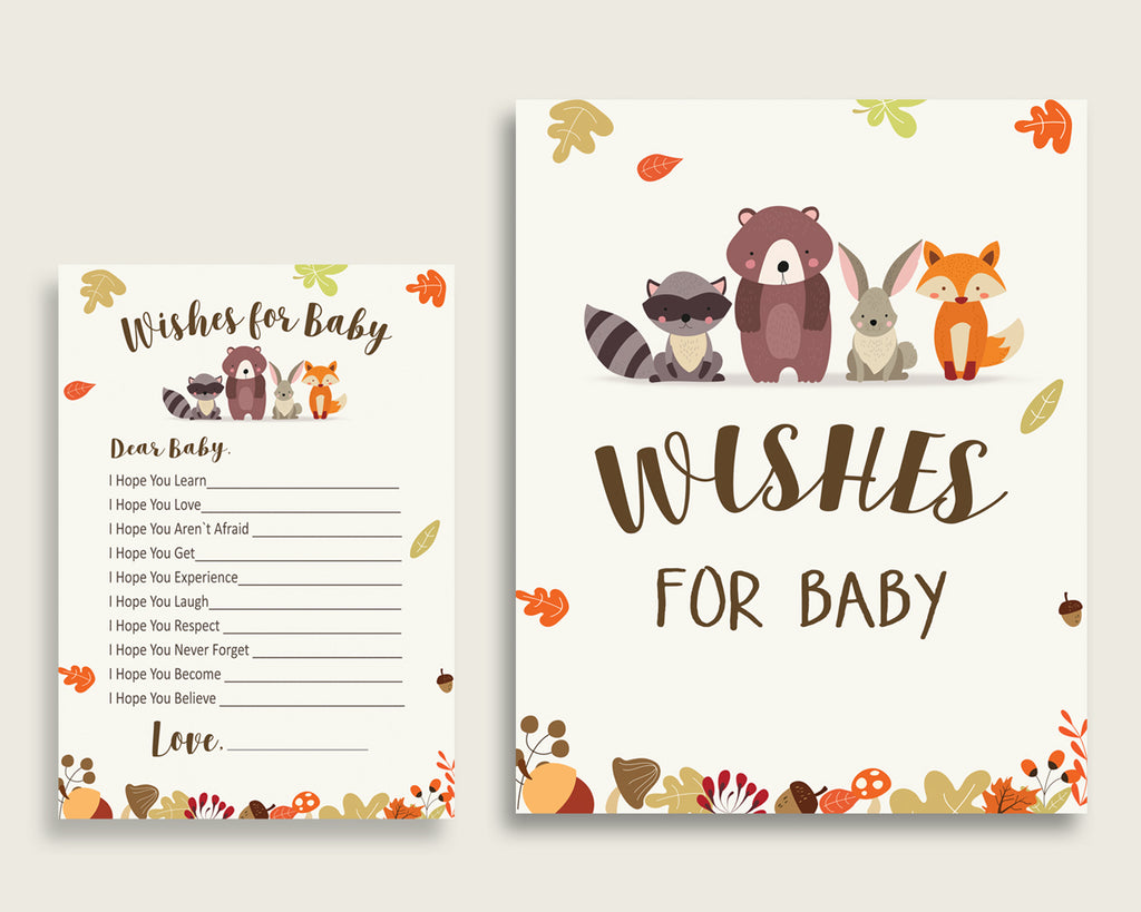 Brown Beige Wishes For Baby Cards & Sign, Woodland Baby Shower Gender Neutral Well Wishes Game Printable, Instant Download, Popular w0001