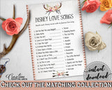 Disney Love Songs Game in Antlers Flowers Bohemian Bridal Shower Gray and Pink Theme, love songs game, printable files, prints - MVR4R - Digital Product
