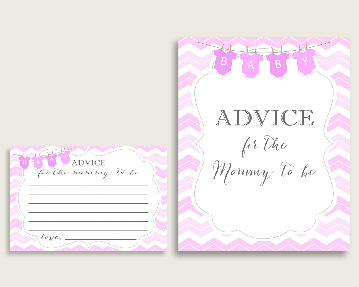 Chevron Advice For Mommy To Be Cards & Sign, Printable Baby Shower Pink White Advice For New Parents, Instant Download, Light Pink cp001