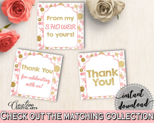 Square Tags, Baby Shower Square Tags, Dots Baby Shower Square Tags, Baby Shower Dots Square Tags Pink Gold bridal shower idea - RUK83 - Digital Product