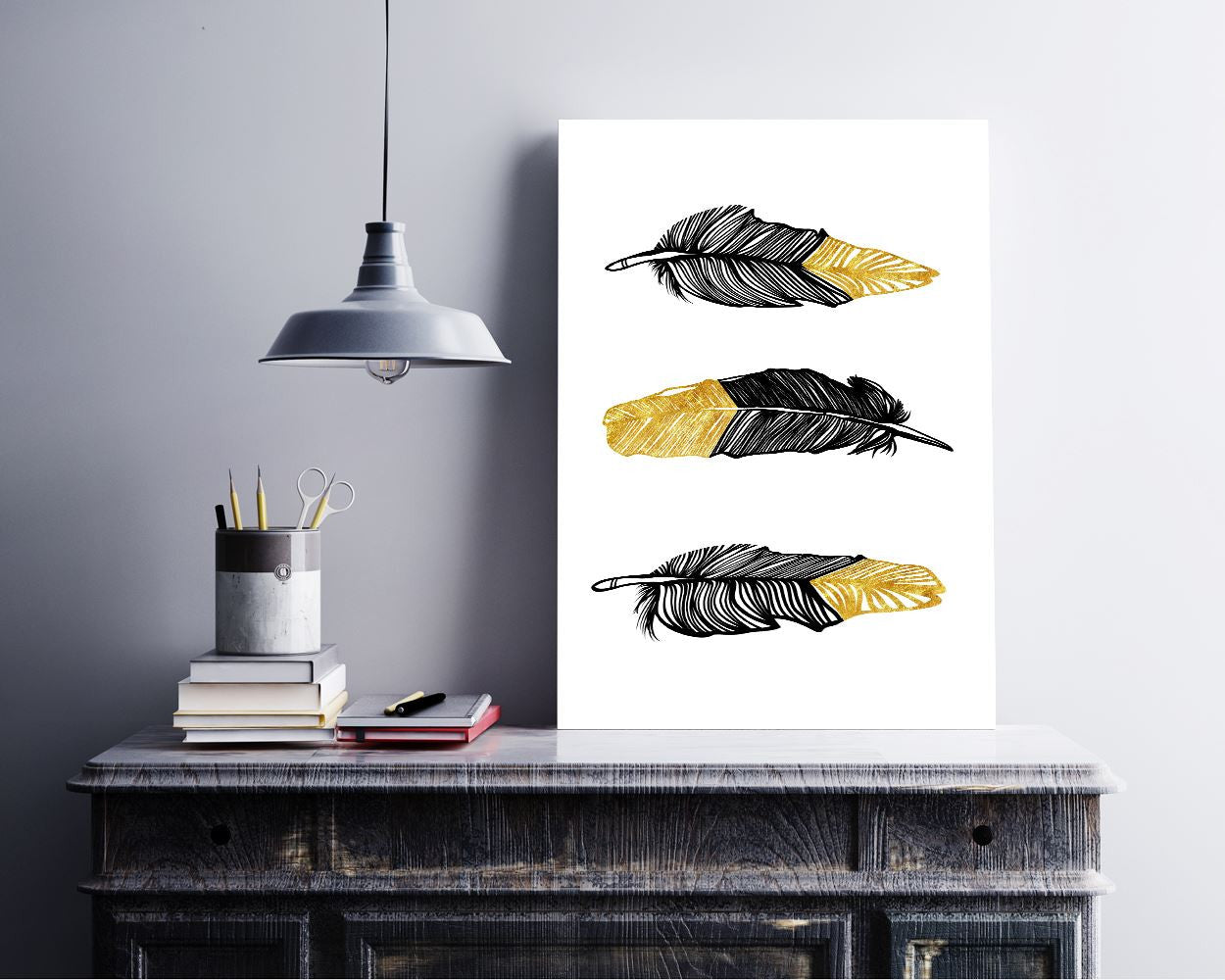 Wall Art Black And Gold Digital Print Black And Gold Poster Art Black And Gold Wall Art Print Black And Gold Feathers Art Black And Gold - Digital Download