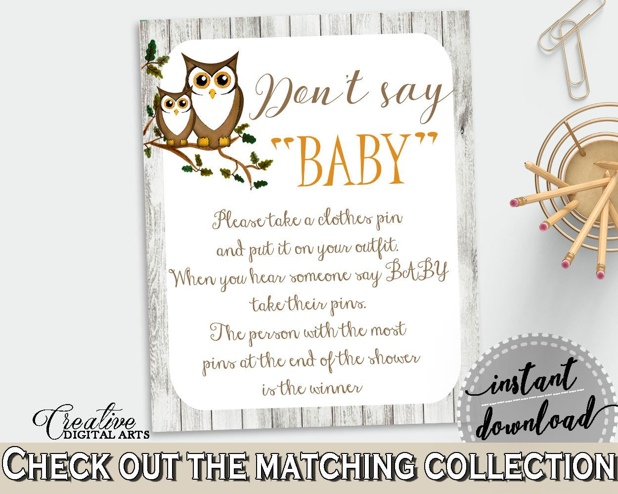 Dont Say Baby Baby Shower Dont Say Baby Owl Baby Shower Dont Say Baby Baby Shower Owl Dont Say Baby Gray Brown printables, pdf jpg 9PUAC - Digital Product