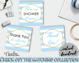 Baby shower printable THANK YOU favor tags, square with blue and white stripes for boys, digital files, instant download - bs002