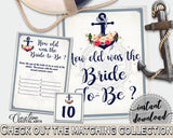Nautical Anchor Flowers Bridal Shower How Old Was The Bride To Be in Navy Blue, how old was she, cruising theme, party theme, prints - 87BSZ - Digital Product