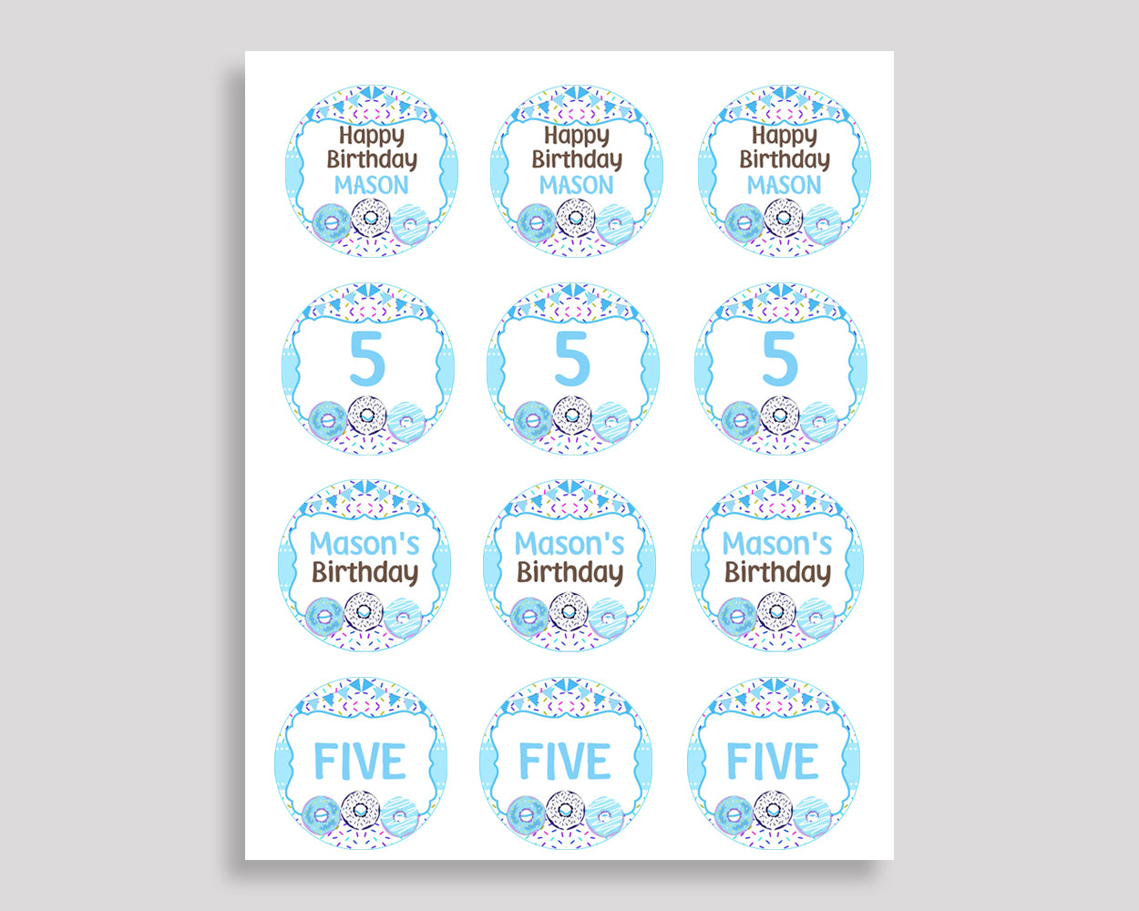 Donut Cupcake Toppers Donut Cupcake Wrappers Blue White Birthday Toppers Boy 4X9CJ