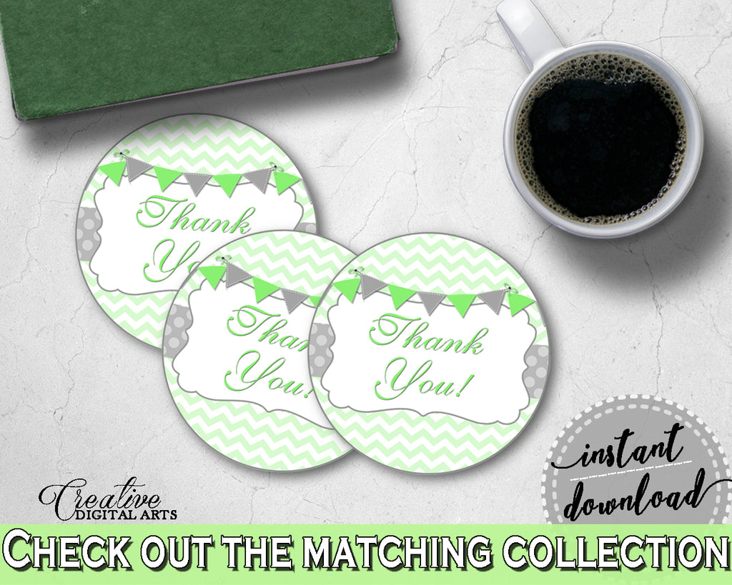 Baby shower THANK YOU round tag or sticker printable with chevron green theme, digital Pdf Jpg, instant download - cgr01