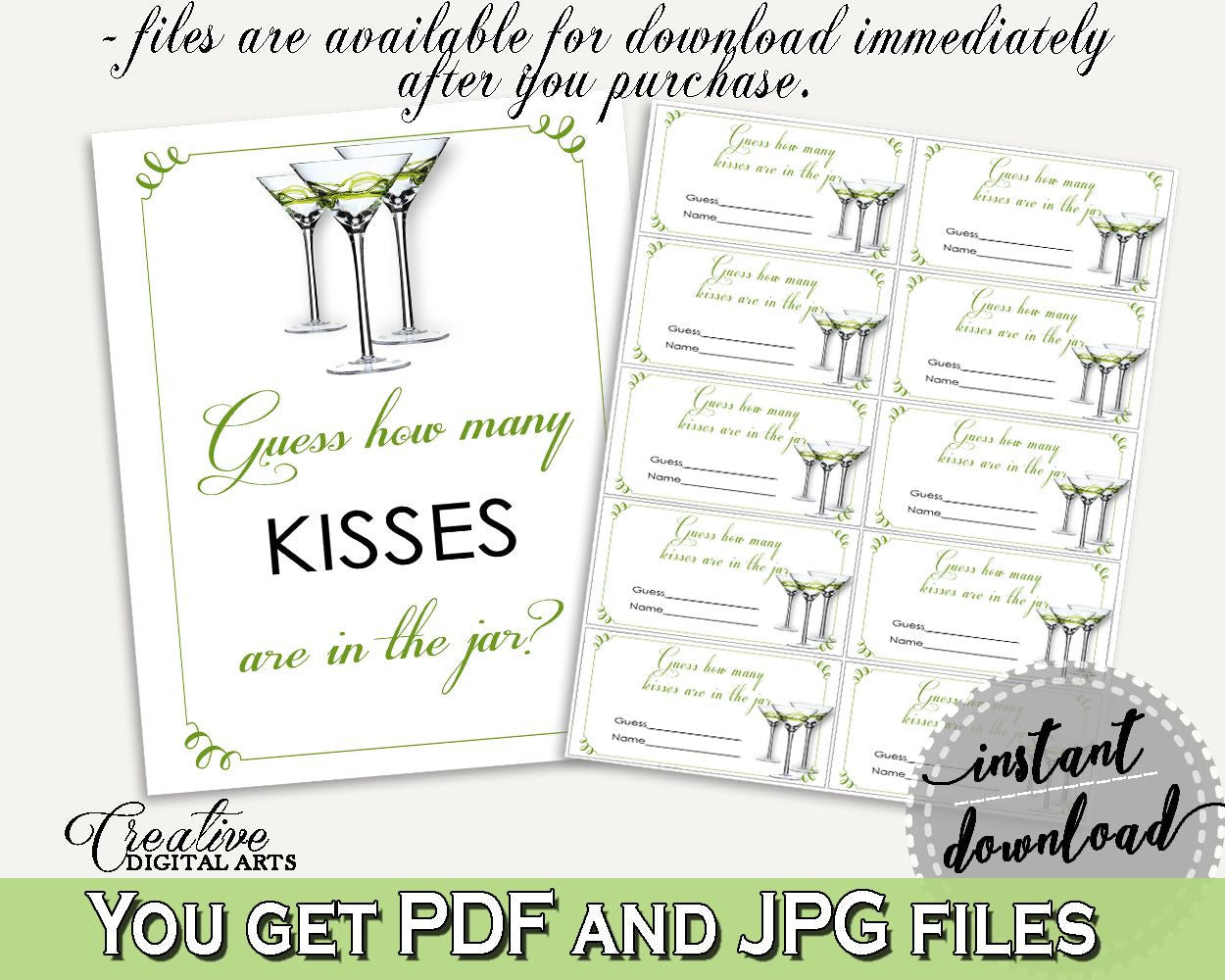 Kisses Guessing Game Bridal Shower Kisses Guessing Game Modern Martini Bridal Shower Kisses Guessing Game Bridal Shower Modern Martini ARTAN - Digital Product