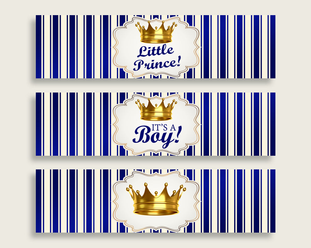 Blue Gold Water Bottle Labels Printable, Royal Prince Water Bottle Wraps, Royal Prince Baby Shower Boy Bottle Wrappers, Instant rp001