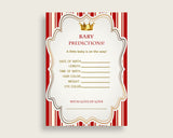 Prince Baby Shower Prediction Cards & Sign Printable, Red Gold Baby Prediction Game Boy, Instant Download, Most Popular Cute Theme 92EDX