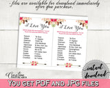 Bohemian Flowers Bridal Shower I Love You Game in Pink And Red, how to say, floral boho, digital print, party supplies, prints - 06D7T - Digital Product
