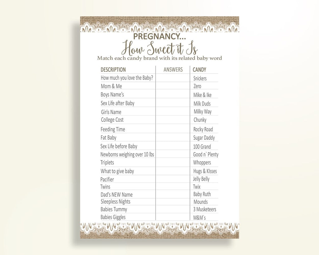 Candy Bar Game Baby Shower Candy Bar Game Burlap Lace Baby Shower Candy Bar Game Baby Shower Burlap Lace Candy Bar Game Brown White W1A9S - Digital Product