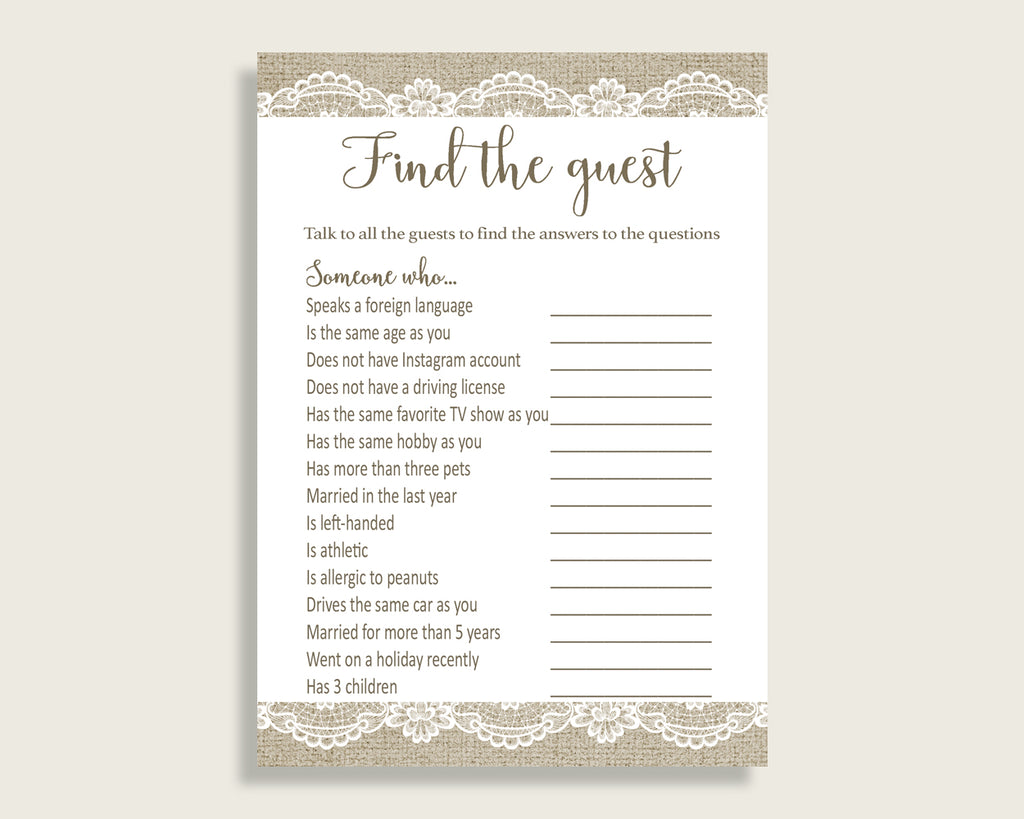 Find The Guest Bridal Shower Find The Guest Burlap And Lace Bridal Shower Find The Guest Bridal Shower Burlap And Lace Find The Guest NR0BX