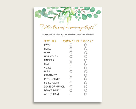 Green Gold Who Knows Mommy Best Game, Guess The Features, Greenery Baby Shower Gender Neutral, How Well Do You Know Parents To Be Y8X33