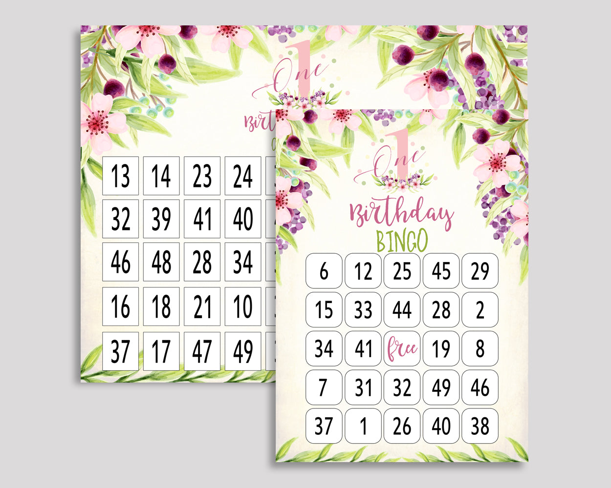 First Bingo Cards First Bingo Game First Birthday Bingo Cards Pink Green Bingo 60 Cards Girl KAF9O