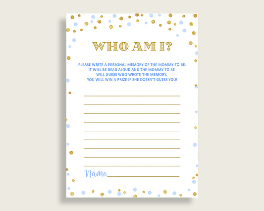 Who Am I Baby Shower Who Am I Confetti Baby Shower Who Am I Blue Gold Baby Shower Confetti Who Am I printable prints party décor cb001