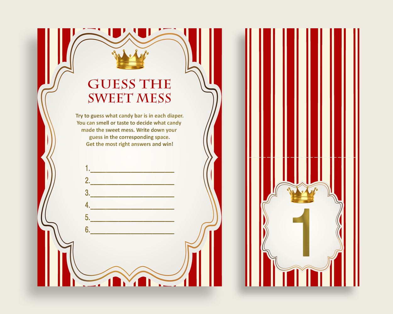 Prince Guessing Game Baby Shower Boy, Red Gold Guess The Sweet Mess Game Printable, Dirty Diaper Game, Instant Download, Little Prince 92EDX