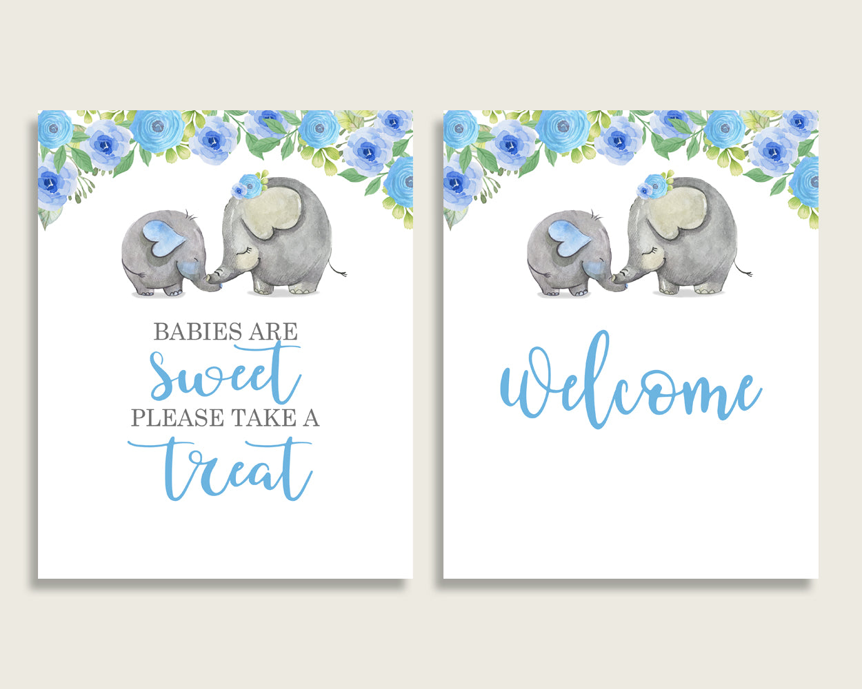 Elephant Blue Baby Shower Boy Table Signs Printable, Blue Gray Party Table Decor, Favors, Food, Drink, Treat, Guest Book, Instant ebl01