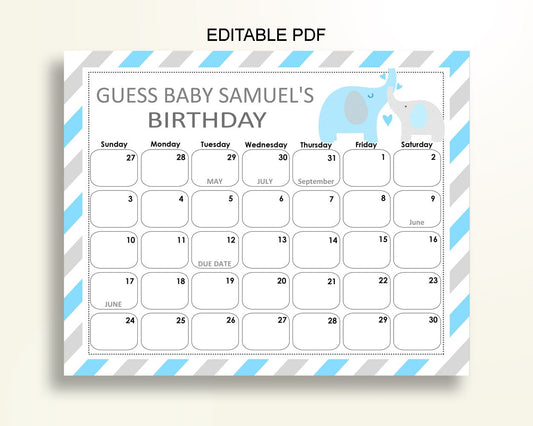 Birthday Predictions Baby Shower Birthday Predictions Elephant Baby Shower Birthday Predictions Blue Gray Baby Shower Elephant C0U64 - Digital Product