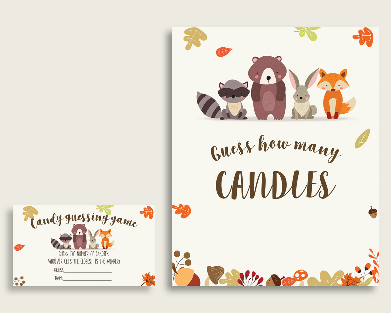 Brown Beige Candy Guessing Game, Woodland Baby Shower Gender Neutral Sign And Cards, Guess How Many Candies, Candy Jar Game, Jelly w0001