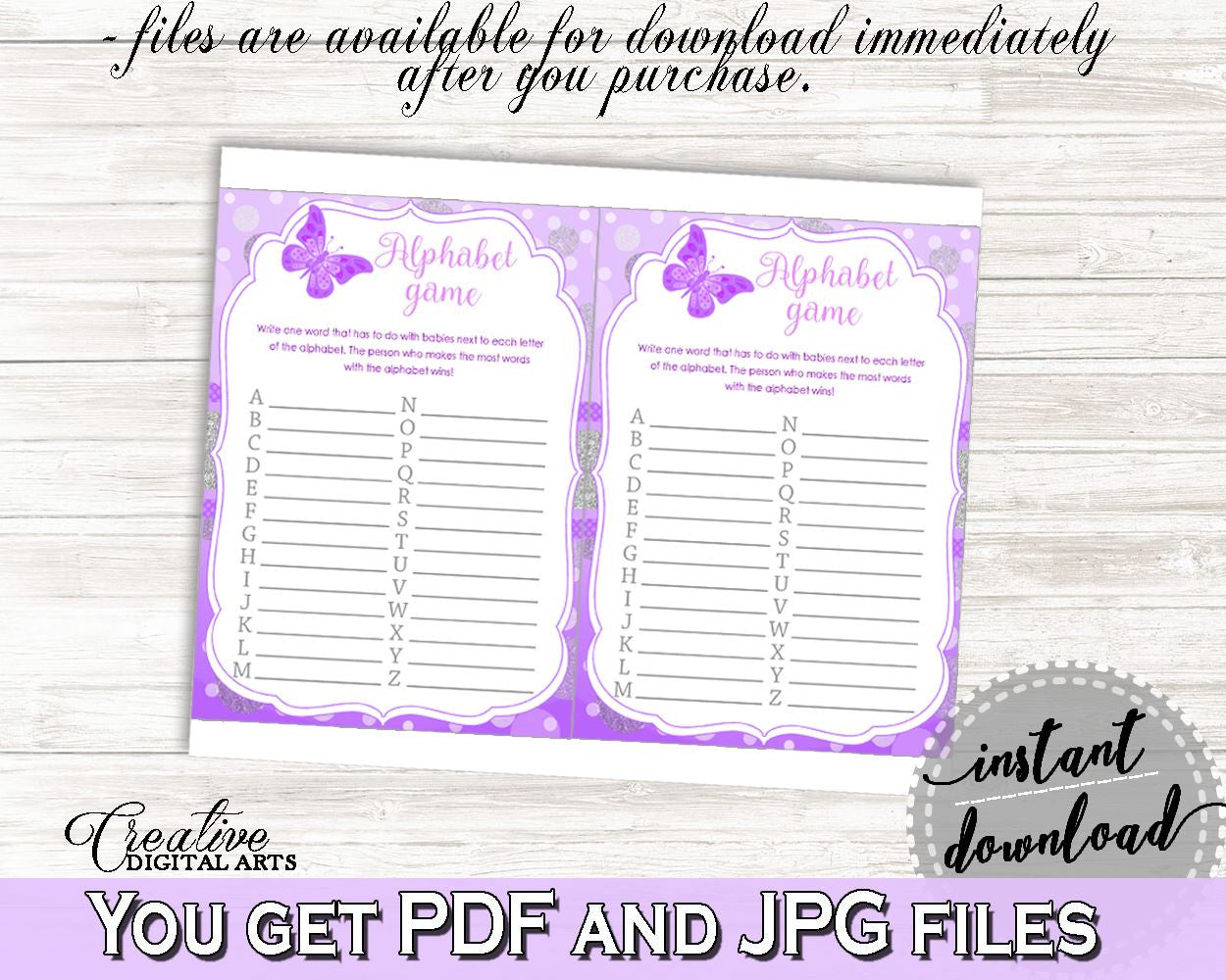 Alphabet Game Baby Shower Alphabet Game Butterfly Baby Shower Alphabet Game Baby Shower Butterfly Alphabet Game Purple Pink prints 7AANK - Digital Product