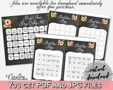 Chalkboard Flowers Bridal Shower Bingo 60 Cards in Black And Pink, luck game, black bridal shower, digital print, party supplies - RBZRX - Digital Product