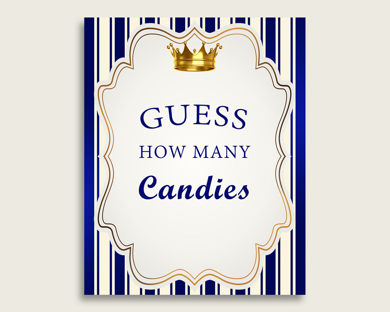 Blue Gold Candy Guessing Game, Royal Prince Baby Shower Boy Sign And Cards, Guess How Many Candies, Candy Jar Game, Jelly Beans rp001