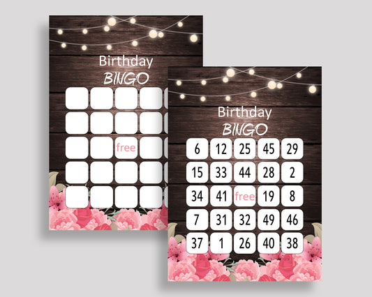 Rustic Bingo Cards Rustic Birthday Game Rustic Bingo Prefilled Pink Brown Birthday Bingo Girl OE0W8