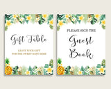 Tropical Baby Shower Gender Neutral Table Signs Printable, Green Yellow Party Table Decor, Favors, Food, Drink, Treat, Guest Book 4N0VK