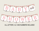 Pink Elephant Baby Shower Banner All Letters, Birthday Party Banner Printable A-Z, Pink Grey Banner Decoration Letters Girl, ep001