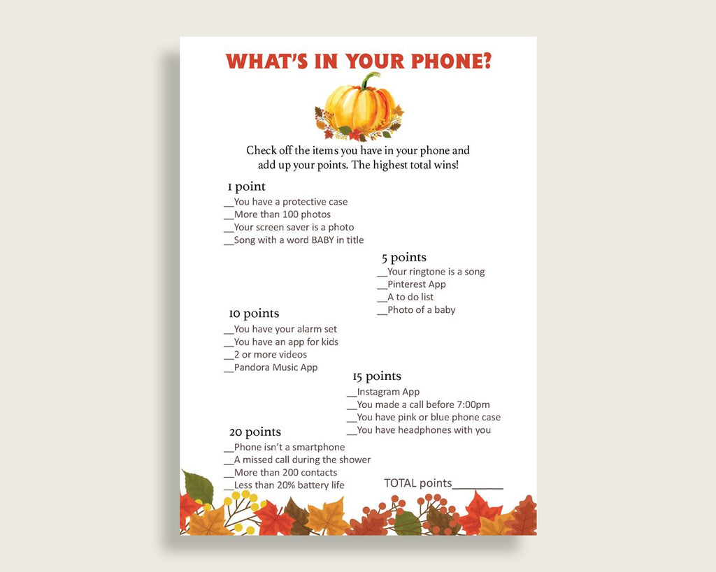What's In Your Phone Baby Shower What's In Your Phone Fall Baby Shower What's In Your Phone Baby Shower Pumpkin What's In Your Phone BPK3D - Digital Product