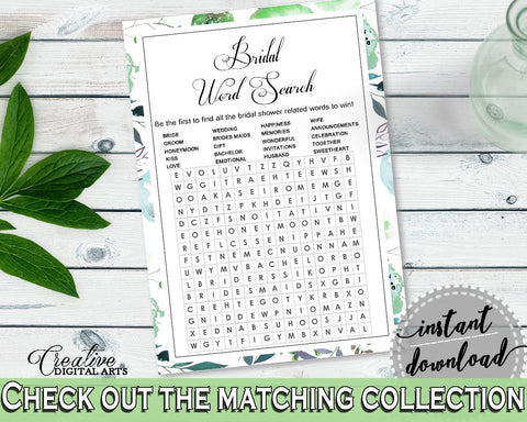 Word Search Bridal Shower Word Search Botanic Watercolor Bridal Shower Word Search Bridal Shower Botanic Watercolor Word Search Green 1LIZN - Digital Product