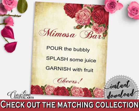 Mimosa Bar Sign Bridal Shower Mimosa Bar Sign Vintage Bridal Shower Mimosa Bar Sign Bridal Shower Vintage Mimosa Bar Sign Red Pink XBJK2 - Digital Product