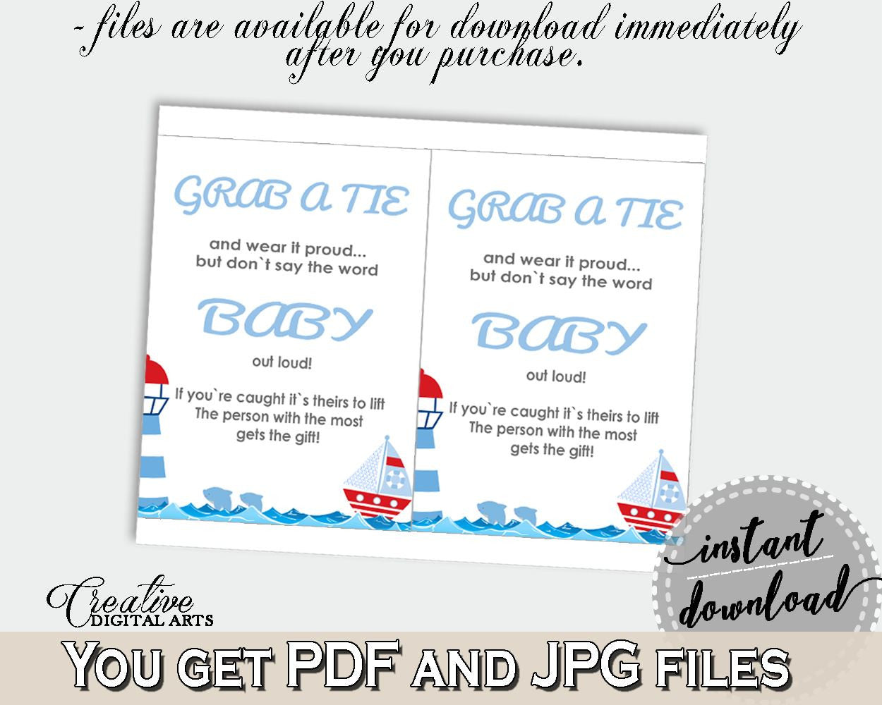 Grab A Tie Baby Shower Grab A Tie Nautical Baby Shower Grab A Tie Baby Shower Nautical Grab A Tie Blue Red printable files - DHTQT - Digital Product