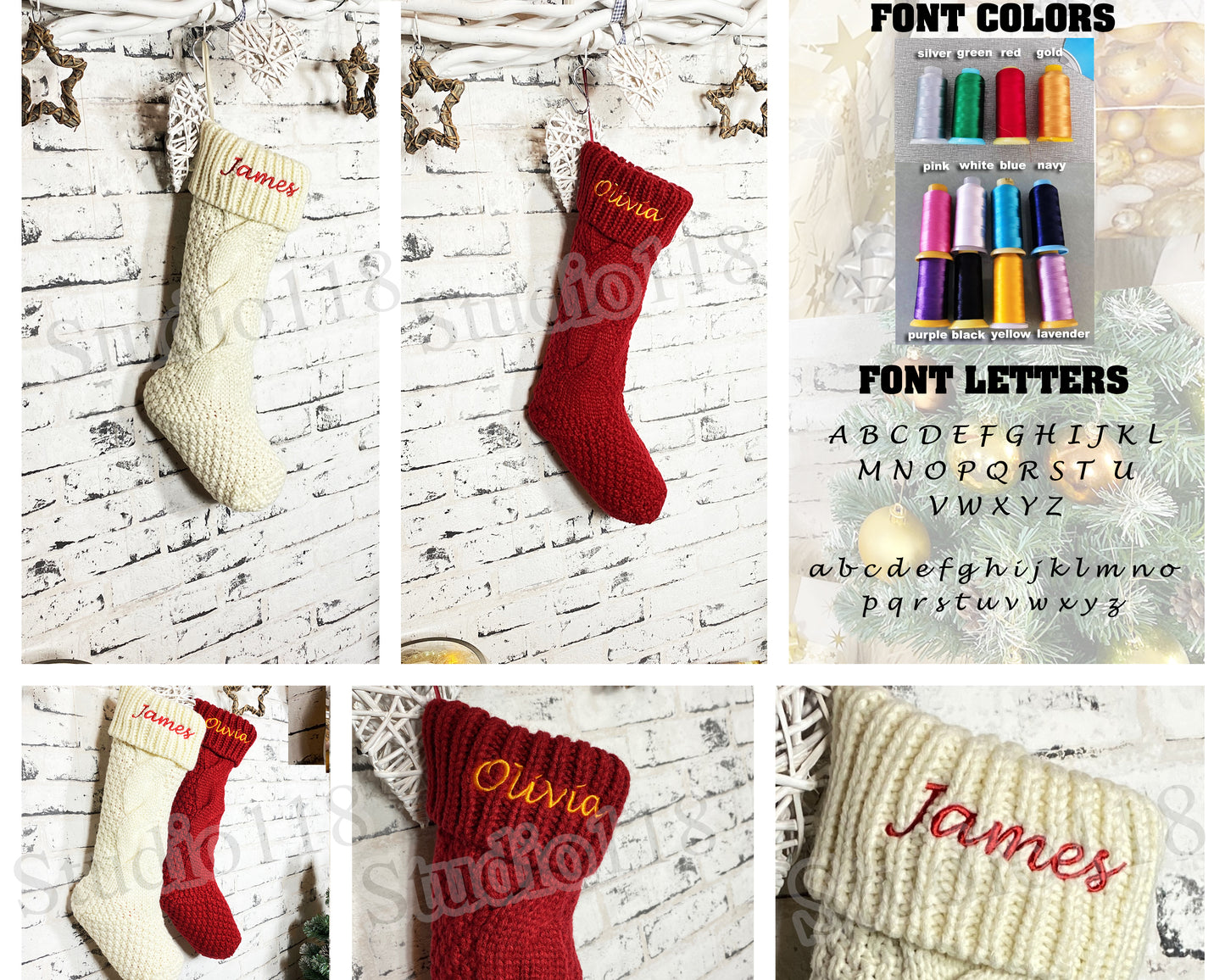 Embroidered Christmas Stocking, Knit Stockings, Personalized Christmas Stockings, Christmas Gift, Embroidered Custom Stockings, Cable Knit