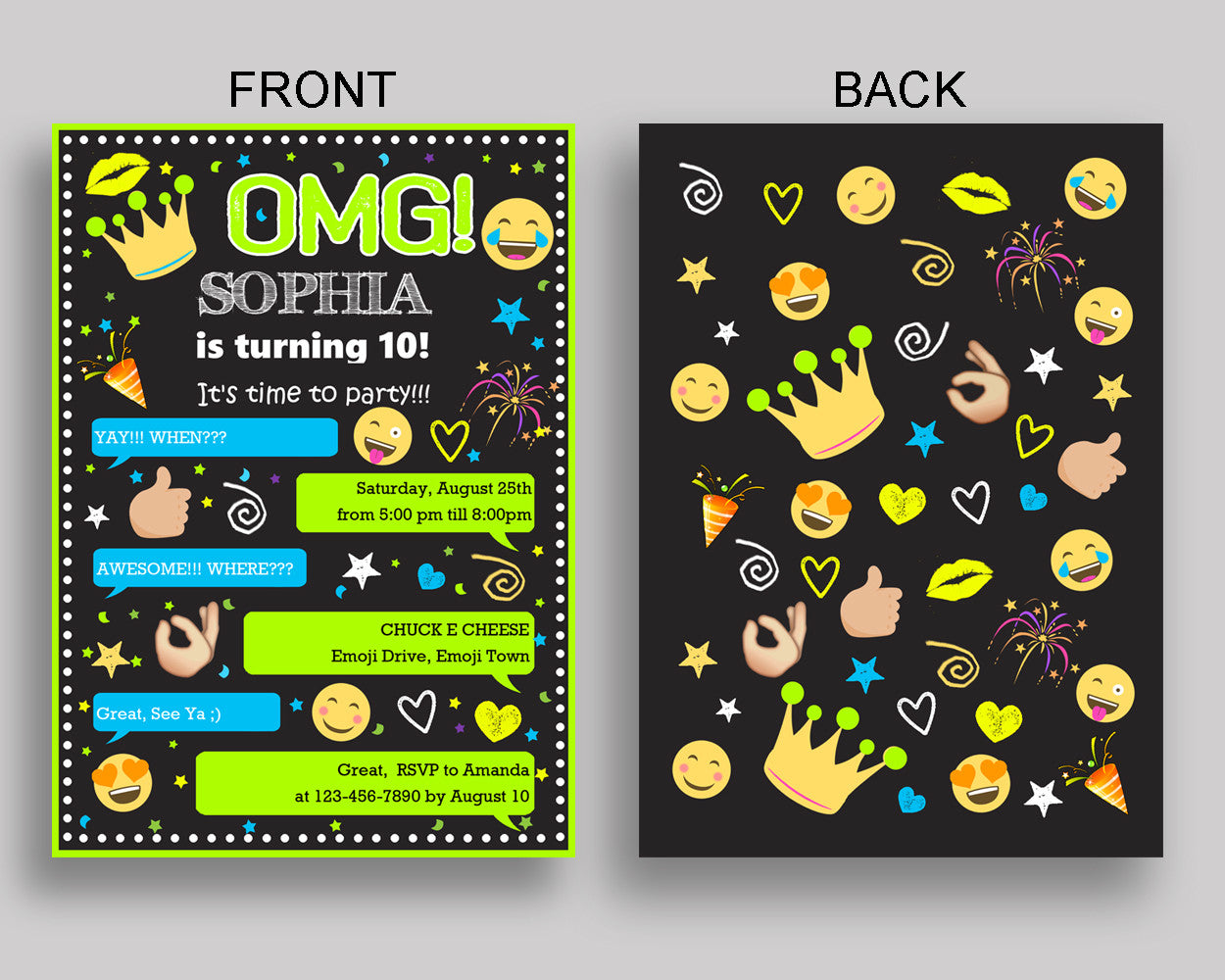 Emoji Birthday Invitation Emoji Birthday Party Invitation Emoji Birthday Party Emoji Invitation Girl emoticons, omg invite, teen X82NC - Digital Product