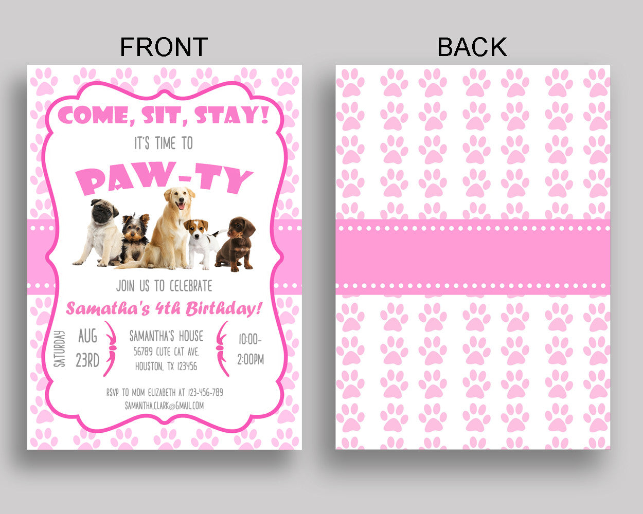 Puppy Birthday Invitation Puppy Birthday Party Invitation Puppy Birthday Party Puppy Invitation Girl dogs invite, pink white invite V6H05 - Digital Product