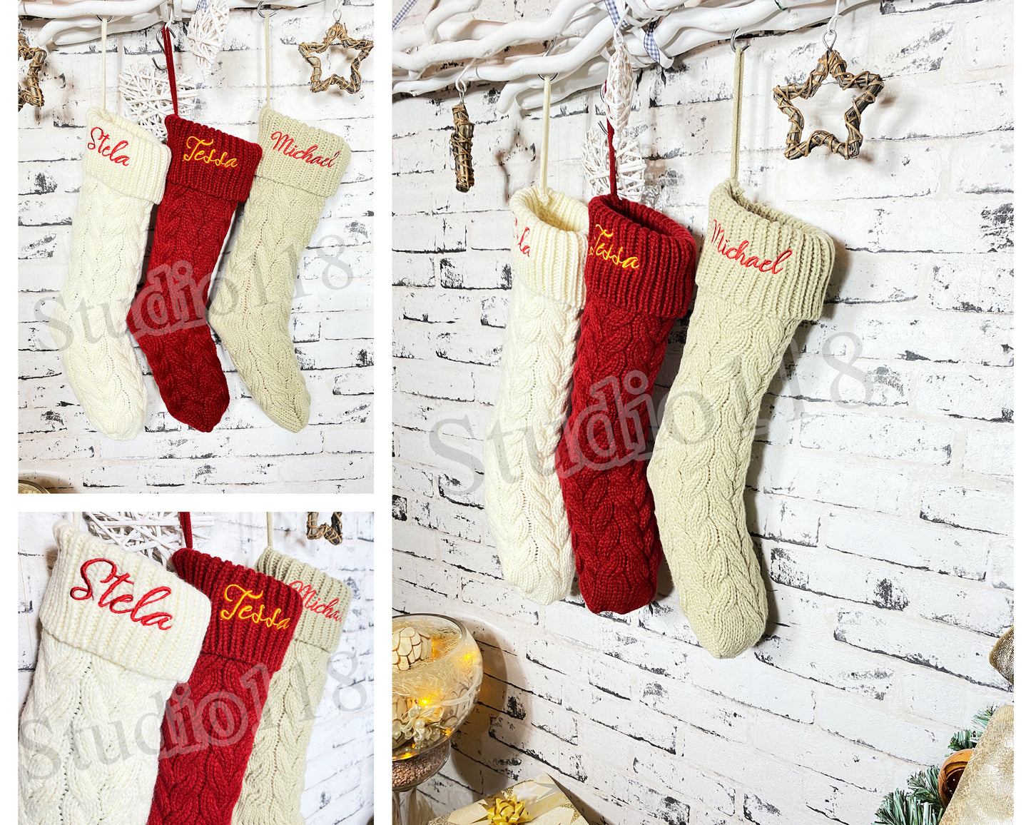 Personalized Christmas Stockings, Cable Knitted Stockings, Embroidered Christmas Stocking, Monogrammed Stockings Custom Christmas Stockings